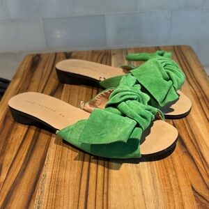 Zara Bright Green Suede Knot Slide Mules - Women
